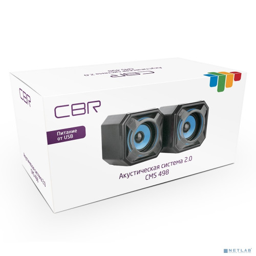 CBR CMS 498 Blue, Акустическая система 2.0, питание USB, 2х5 Вт (10 Вт RMS), 3.5 мм линейный стереовход, регул. громк., длина кабеля 1,2 м, цвет чёрный-голубой