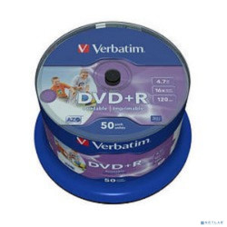 Verbatim  Диски DVD+R  4.7Gb 16-х, Wide Photo InkJet Printable,  50 шт, Cake Box (43512 )