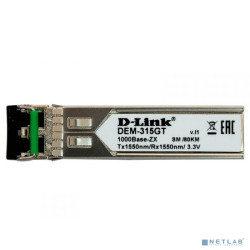 D-Link 315GT/A1A SFP-трансивер с 1 портом 1000Base-ZX для одномодового оптического кабеля (до 80 км, разъем Duplex LC)