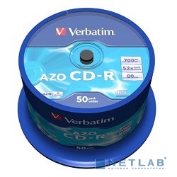 43343 Диски CD-R Verbatim 50шт, 700MB 52-x, CRYSTAL AZO, Cake Box