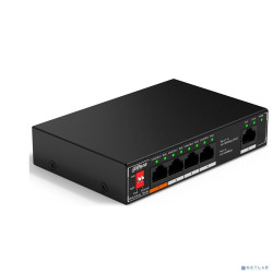 DAHUA DH-SF1005P 5-портовый неуправляемый коммутатор с РоЕ, 4xRJ45 100Mb PoE, 1xRJ45 100Mb uplink, суммарно 60Вт, коммутация 1.8 Гбит/с, MAC-таблица 2K, металл