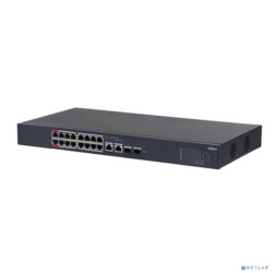 DAHUA DH-CS4218-16ET-240 16-портовый PoE коммутатор L2 с функцией облачного управления, 16xRJ45 100Mb PoE, 2хКомбо SFP/RJ45 1Gb uplink, суммарно 240Вт, коммутация 7.2 Гбит/с, MAC-таблица 8К