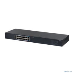 DAHUA DH-SG1016 16-портовый гигабитный неуправляемый коммутатор, 16xRJ45 1Gb, коммутация 32 Гбит/с, MAC-таблица 8К, металл