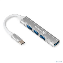 Exegate EX298168RUS USB-Хаб (концентратор) 4-в-1 ExeGate DUB-3213C (кабель-адаптер USB3.0 Type-C --> 3xUSB2.0, 1xUSB3.0, Plug&Play, Серебристый)