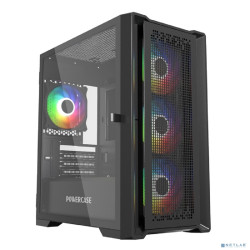 Powercase ByteFlow Micro Black, Tempered Glass, 4х 120mm ARGB fans, ARGB HUB, чёрный, mATX  (CAMBFB-A4)