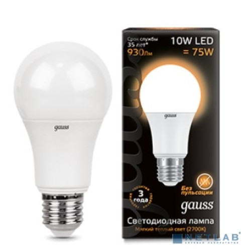 GAUSS 102502110 Светодиодная лампа LED A60 10W E27 880lm  3000K 1/10/50