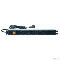 EUROLAN 60A-61-01-08BL Блок распределения питания базовый 19" 1U 16/230, 8 Schuko, Schuko, шнур 1.8 метр, выключатель