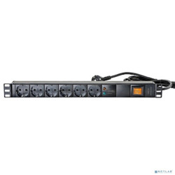 EUROLAN 60A-61-07-06BL Блок распределения питания базовый 19" 1U 16/230, 6 Schuko, Schuko, шнур 1.8 метр, выключатель, фильтр импульсных и высокочастотных помех