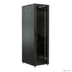 WRline Шкаф напольный 19-дюймовый, 32U, 1610x600x800 мм , передняя стеклянная дверь со стальными перфорированными боковинами, задняя дверь сплошная, цвет черный (RAL 9004) (разобранный)