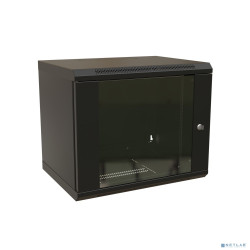 WRline Шкаф настенный 19-дюймовый (19"), 12U, 650х600х450мм, стеклянная дверь с перфорацией по бокам, ручка с замком, цвет черный (RAL 9004) (разобранный)