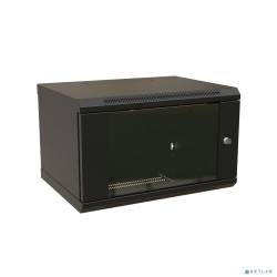 WRline Шкаф настенный 19-дюймовый (19"), 9U, 500х600х600мм, стеклянная дверь с перфорацией по бокам, ручка с замком, цвет черный (RAL 9004) (разобранный)