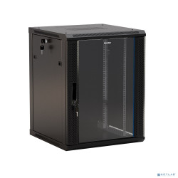 Hyperline TWB-1866-GP-RAL9004 Шкаф настенный 19-дюймовый (19"), 18U, 908x 600х 600мм, стеклянная дверь с перфорацией по бокам, ручка с замком, цвет черный (RAL 9004) (разобранный)