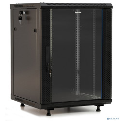 Hyperline TWB-FC-2245-GP-RAL9004 шкаф настенный 19-дюймовый (19"), 22U, 1098x600x450 мм, стеклянная дверь с перфорацией по бокам, ручка с замком, с возможностью установки на ножки, цвет черный (RAL 90