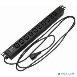 Hyperline SHE19-10IEC-2.5IEC Блок розеток для 19" шкафов, горизонтальный, 10xIEC 320 C13, 10A, 250В, кабель питания 3х1.0мм2, длина 2.5 м, с вилкой IEC 320 C14, 482.6x44.4x44.4мм (ДхШхВ)