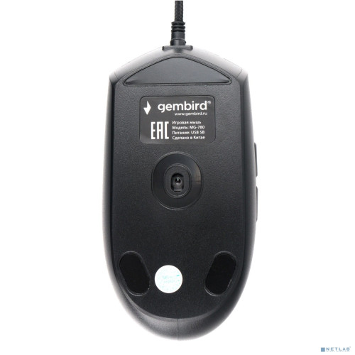 Gembird MG-780 черный USB {Мышь игровая, 800-2400DPI, 5кн+колесо-кнопка, подсветка, 1,5 м.}