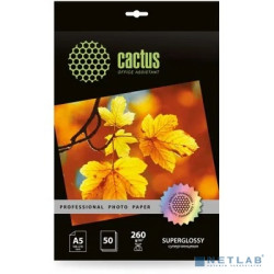 Фотобумага Cactus Prof, A5, для струйной печати, 50л, 260г/м2, белый, покрытие глянцевое [cs-hga526050]
