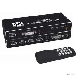 ORIENT HSP2X2WN, контроллер видеостены 2x2, 8 режимов отображения, UHD 4K/30Гц (3840x2160), 1080p/60Гц, HDMI 1.4, HDCP1.2, HDMI 1 вход/4 выхода, DVI вход, RS232(DB9F) (33206)