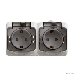 Systeme electric PA16-244B ЭТЮД IP44 O/У двойная РОЗЕТКА с заземлением со шторками 16А 250B, БЕЛЫЙ, Россия