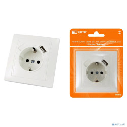 TDM SQ1814-0040 Розетка 2П+З с защ. шт. 16А 250В + USB порт 2,1А 5В белая "Таймыр"