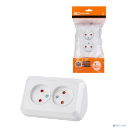 TDM SQ1801-0022 Розетка угловая двойная 2П открытой установки с з/ш IP20 250В 10А белая "Ладога"