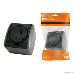 TDM SQ1818-0107 Розетка 2П+3 открытой установки IP54 16А с прозрачной крышкой серая "Селигер"