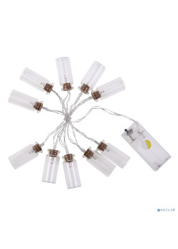 Neon-night 303-096 Гирлянда светодиодная «Баночки» 1.5 м, 10 LED, прозрачный ПВХ, цвет свечения теплый белый, 2 х АА (батарейки не в комплекте)