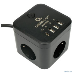 Cablexpert Сетевой фильтр Cube CUBE-3-CU3-B-1.5 (3р, 10А, 1xType-C PD, 3xUSB, 1.5м, ур.защиты 4+) черный, коробка