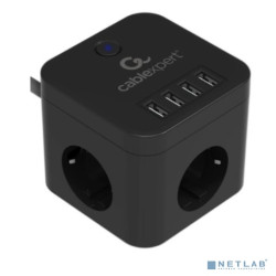 Cablexpert Сетевой фильтр Cube CUBE-3-U4-B-1.5 (3р, 10А, 4 х USB, 1.5м, ур.защиты 4+) черный, коробка