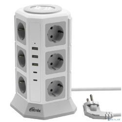 RITMIX RM-2123C White Сетевой фильтр с кнопкой питания {16А, 12 розеток, 2 USB Type-C,3 USB А (5 В, 2,4 А), 2 м } {80003366}