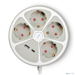 RITMIX RM-341C White Сетевой фильтр, удлинитель {4 евророзетки 16A, 1 USB-A, 1 USB-C, суммарно до 2.4А, 3 м, евровилка с заземлением } {80004157}