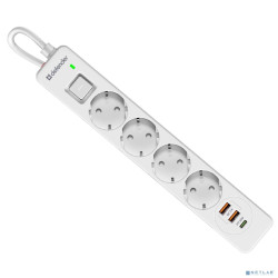 Defender Удлинитель с сетевым фильтром DFS 143 3 м,белый,4розетки,USB+TypeC [99434]