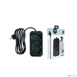 Amper сетевой удлинитель, 2,0м, 3 розетки, 3*0,75мм, 10А, 2500 Вт, 4usb, 1Type-C, черный. [JH-1074U-2B]