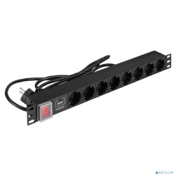 Exegate EX299605RUS Блок розеток с сетевым фильтром (Surge Protect) и выключателем с подсветкой ExeGate ServerPro PDU-19H804 Al-8S-EU2.5CU-SW-SPD1 (19", 1U, Алюминий, 8 Schuko, кабель с евровилкой VDE