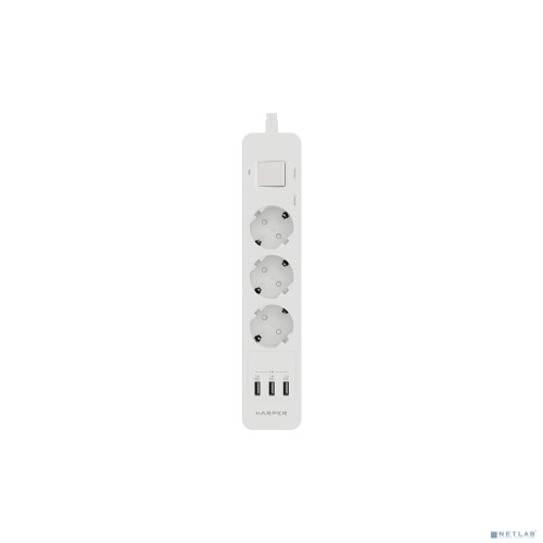 Harper Сетевой фильтр с USB зарядкой UCH-330 White (3 роз.,1,5м., 3 x USB (max 3.4A), 4000W) {H00002263}