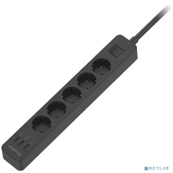 Harper Сетевой фильтр с USB зарядкой UCH-550 Black (5 роз.,5м.,3 x USB 2.4A (max 3.4A), 4000W) {H00003205}