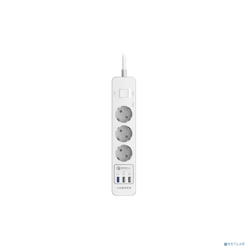 Harper Сетевой фильтр с USB зарядкой UCH-420 White QC3.0 (3 роз.,5м.,3xUSB (max 4.8A), 4000W) {H00003199}