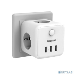 TESSAN TS-301-DE White Сетевой фильтр с 3 розетками 220В и 3 USB портами и кнопкой питания {80001834}