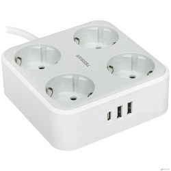 TESSAN TS-302-C Grey Сетевой фильтр с 4 розетками 220В и 3 USB портами и кнопкой питания {80003703}