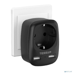 TESSAN TS-611-DE Black Сетевой фильтр с 1 розеткой 220В и 2 USB портами {80001856}