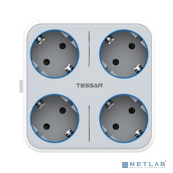 TESSAN TS-302-DE Grey Сетевой фильтр с 4 розетками 220В и 3 USB портами и кнопкой питания {80001839}