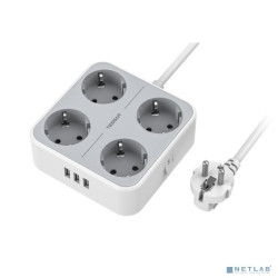 TESSAN TS-302 Grey Сетевой фильтр с 4 розетками 220В и 3 USB портами и кнопкой питания {80001830}