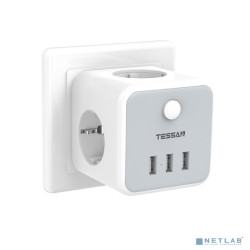 TESSAN TS-301-DE Grey Сетевой фильтр с 3 розетками 220В и 3 USB портами и кнопкой питания {80001836}