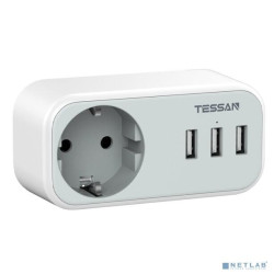 TESSAN TS-329 Grey Сетевой фильтр с 1 розеткой 220В и 3 USB портами {80001845}