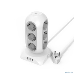 TESSAN TPS02-DE-C Сетевой фильтр с 12 розетками 220В, 2 USB-A портами, 1 USB-C портом и переключателем {80004242}