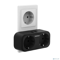 TESSAN TS-321-DE Black Сетевой фильтр с 2 розетками 220В и 2 USB портами {80001841}