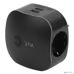 ЭРА Б0046364 Разветвитель электрический SP-3e-USB-BLACK на 3 розетки + 2 USB с заземлением со шторками 16А черный