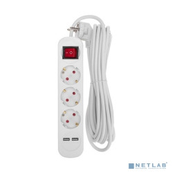 Rexant 13-4017 Удлинитель STANDARD 3 гнезда, 5м, 3х1,0мм?, с/з, с выключателем, 2 USB, белый