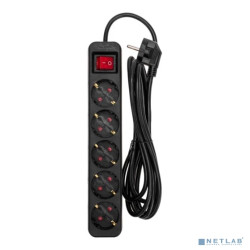 Rexant 13-4038 Удлинитель STANDARD 5 гнезд, 3м, 3х1,0мм?, с/з, с выключателем, черный