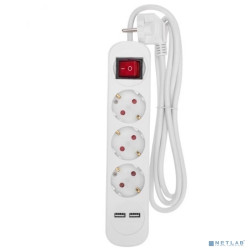 Rexant 13-4016 Удлинитель STANDARD 3 гнезда, 3м, 3х1,0мм?, с/з, с выключателем, 2 USB, белый