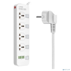 Perfeo LD_B4610  LDNIO SC4408/ Сетевой фильтр 2м/ 4  розетки EU_UK_US/ 2500W/ 4 USB/  Выключатели на розетки/ White